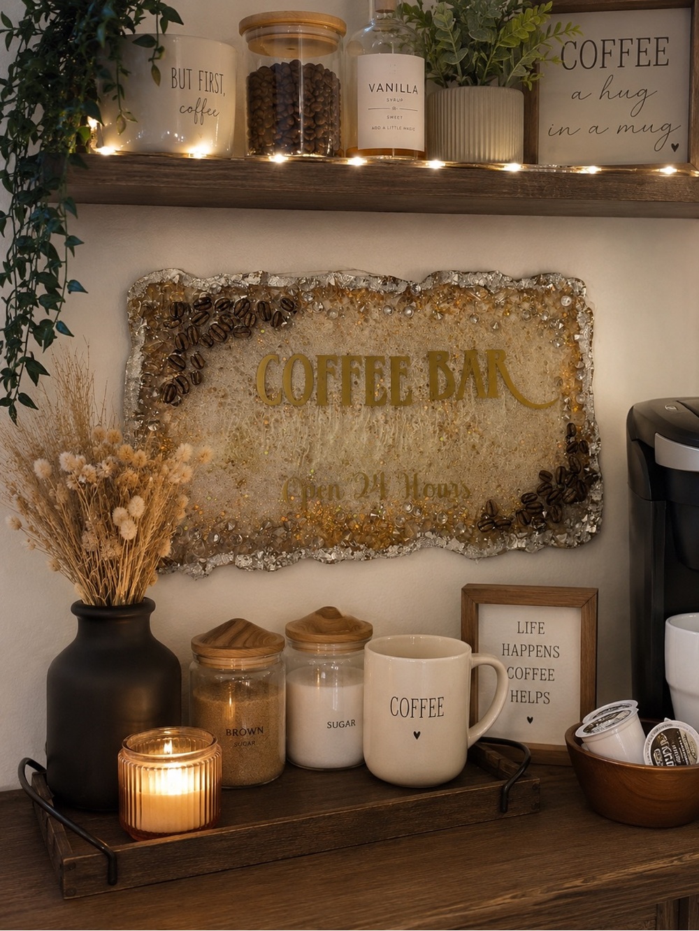 LED LIGHT UP COFFEE BAR ACRYLIC SIGN  WALL ART